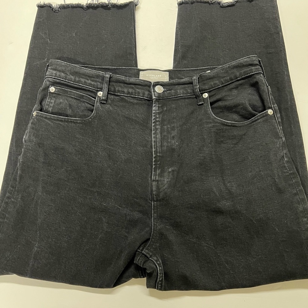 Everlane Womens Coal Black The Way High Straight Leg Raw Hem Jeans Size 32 - Picture 4 of 13